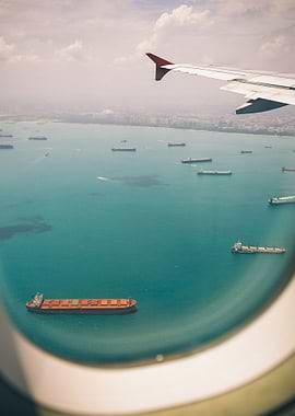 View of ships from plane