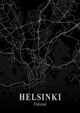 Helsinki City Map Dark