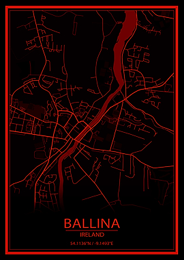 Ballina Black and Red Map