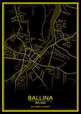 Ballina Black Yellow Map