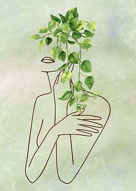 Woman with Green Leaves