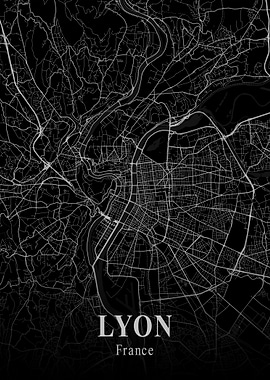 Lyon City Map Dark
