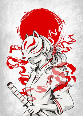 Samurai Girl Kitsune Mask