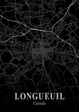 Longueuil City Map Dark