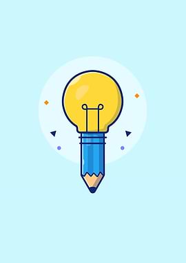 Lamp With Pencil Cartoon