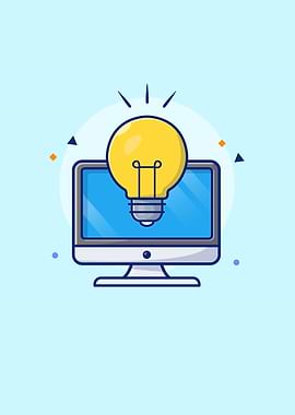 Computer With Lamp Cartoon