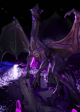 Dragon sitting on a rock