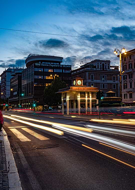 city traffic blue hour sky
