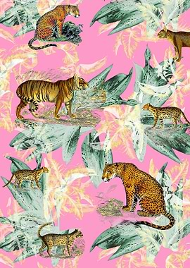 Tiger and Leopard on Pink