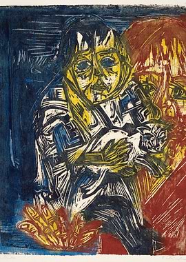 Woman with a Child and Cat