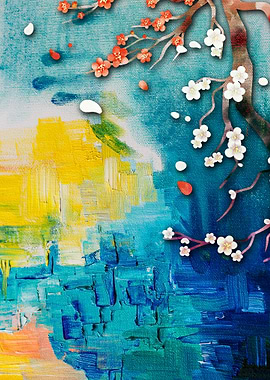 Abstract plum blossom Bleu