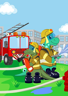 Firefighter Truck Dinosaur