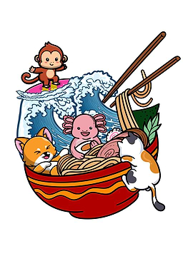 Cat Monkey Axolotl Ramen