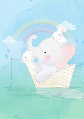 Cute Elephant and friends