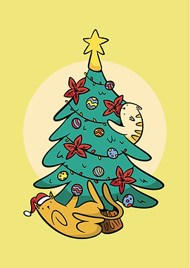 Cat With Christmas Tree