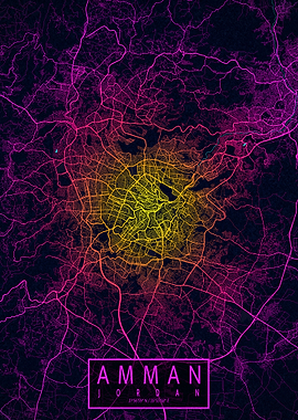 Amman City Map Neon