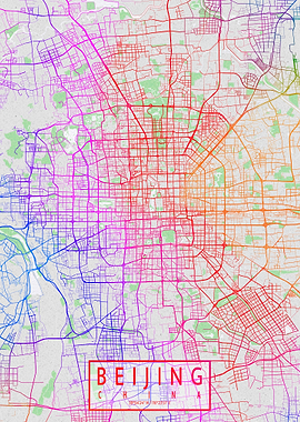 Beijing City Map Colorful