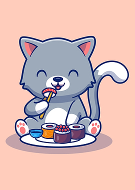 Cat eating sushi