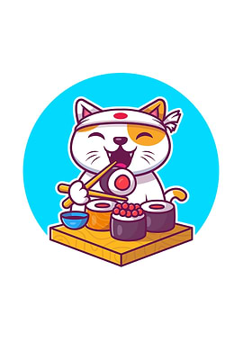 Cat eating sushi