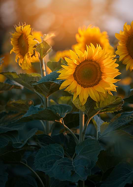 Sunflowers, field, macro