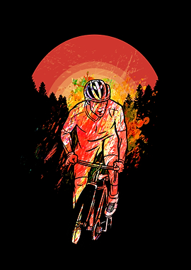 Cycling man with a sunset