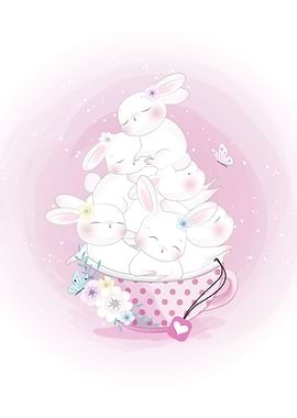 Cute Bunnies Inside A Cup