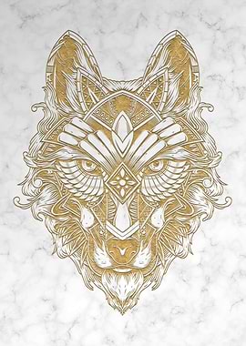 Golden Wolf White Marble