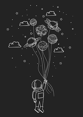 Astronaut with planets