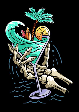 Summer concept beach skull