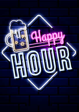 Beer Happy Hour Retro Neon