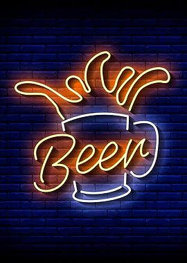 Neon Beer Glass Retro
