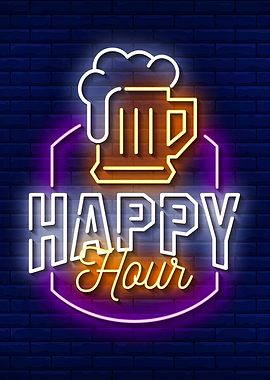 Beer Happy Hour Neon Retro