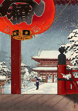 ukiyo e a winter snow day