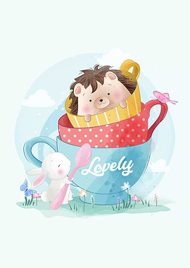 Cute Hedgehog and Bunny