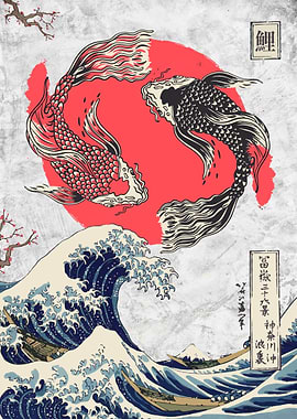 Koi fish yin and yang wave