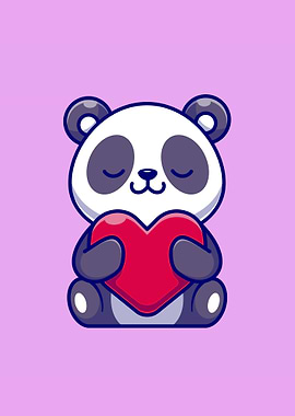 Panda holding love heart