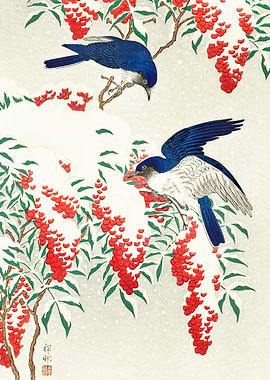 Flycatchers on a nandina