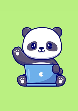 Panda working on laptop