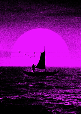 sea sunset painting retro