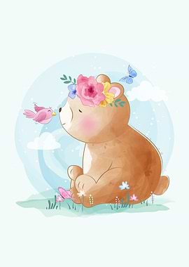 Cute Bear With Bird