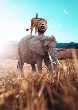 Elephant lion and meerkat