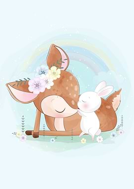Cute Deer With Bunny