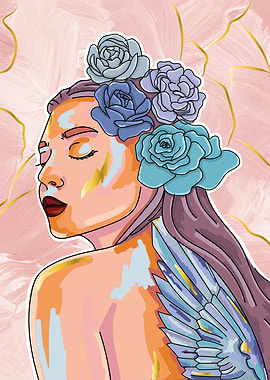 Woman color portrait roses