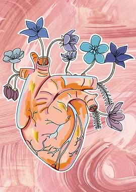 Floral heart line art