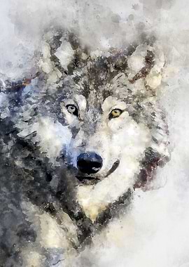 Watercolor wild wolf