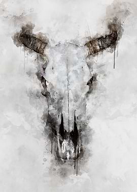 Watercolor animal skull