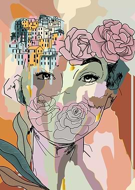Floral woman face art