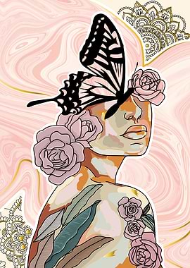 Fantasy woman art flowers