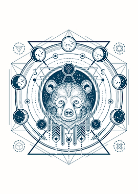 bear head and moon