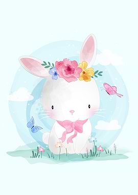 Cute Bunny With Butterfly